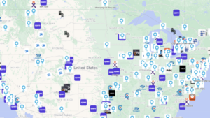 A map displaying various shared-microtransit services across the united states